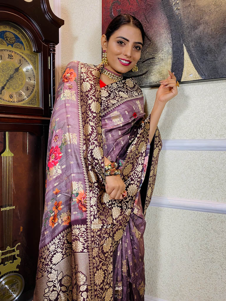Mauve Violet Designer Banarasi Silk Saree