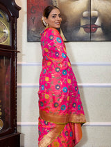 Carrot Pink Banarasi Silk Saree