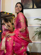 Onion Pink Organza Silk Saree