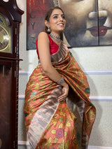 Carrot Orange Kalamkari Handloom Tussar Silk Saree