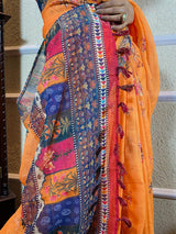 Apricot Orange Linen Sequined Saree