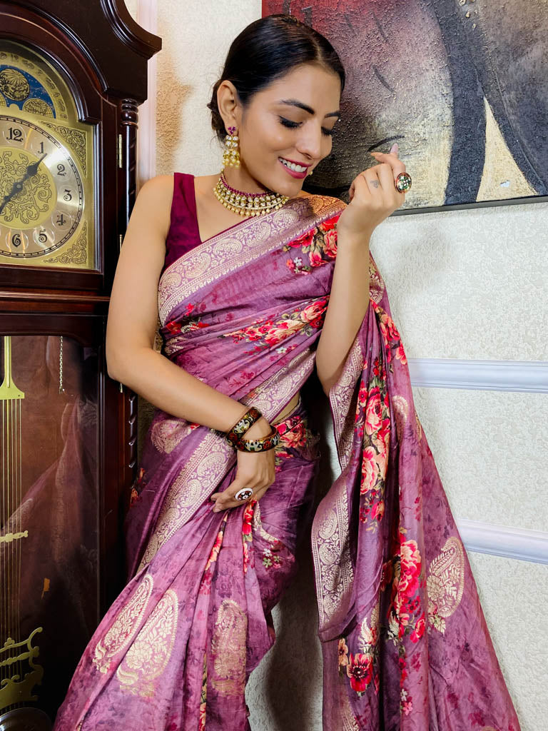 Taffy Violet Designer Banarasi Silk Saree