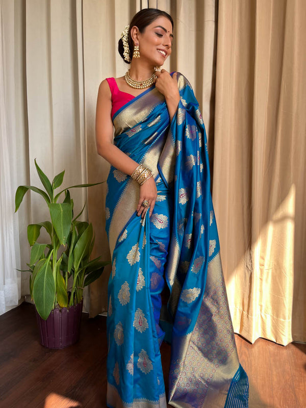 Azure Blue Meenakari Banarasi Silk Saree