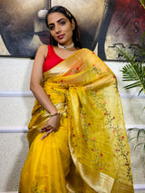 Canary Yellow Organza Silk Saree