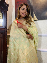 Lime Green Organza Crape Silk Saree