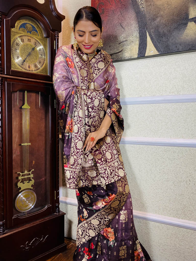 Mauve Violet Designer Banarasi Silk Saree