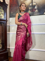 Ruby Pink Handloom Tussar Silk Saree