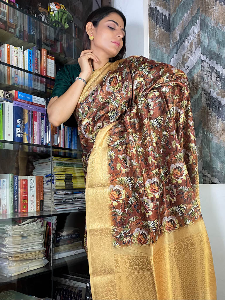 Caramel Brown Uppada Cotton Silk Saree