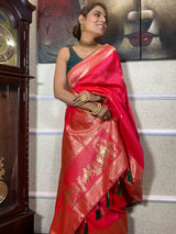 Punch Pink Banarasi Silk Saree