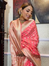 Punch Peach Banarasi Silk Handloom Saree
