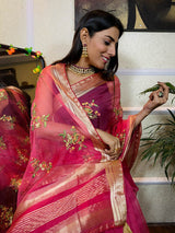Onion Pink Organza Silk Saree