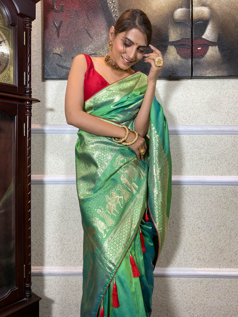 Parakeet Green Banarasi Silk Saree