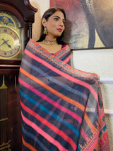 Multi Shaded Linen Sequined Saree