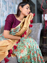 Seafoam Green Uppada Cotton Silk Saree