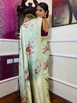 Frost Green Designer Banarasi Silk Saree