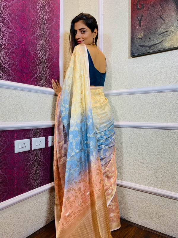 Multi Shade Hand Dyed Banarasi Silk Saree