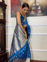 Azure Blue Banarasi Silk Handloom Saree