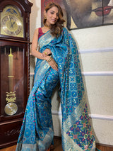 Cerulean Blue Katan Silk Patola Saree