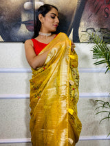 Canary Yellow Organza Silk Saree