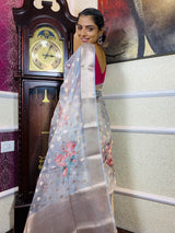 Cloudy Grey Organza Silk Saree