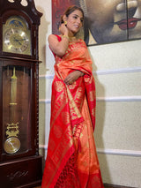 Pastel Peach Banarasi Handloom Silk Saree