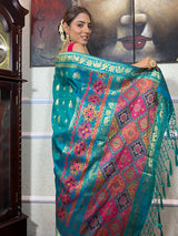 Turquoise Blue Banarasi Patola Silk Saree