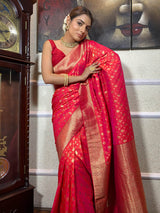 Carrot Red Banarasi Silk Saree
