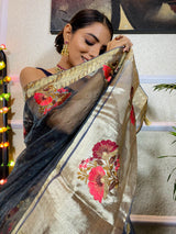 Millennium Grey Organza Silk Saree