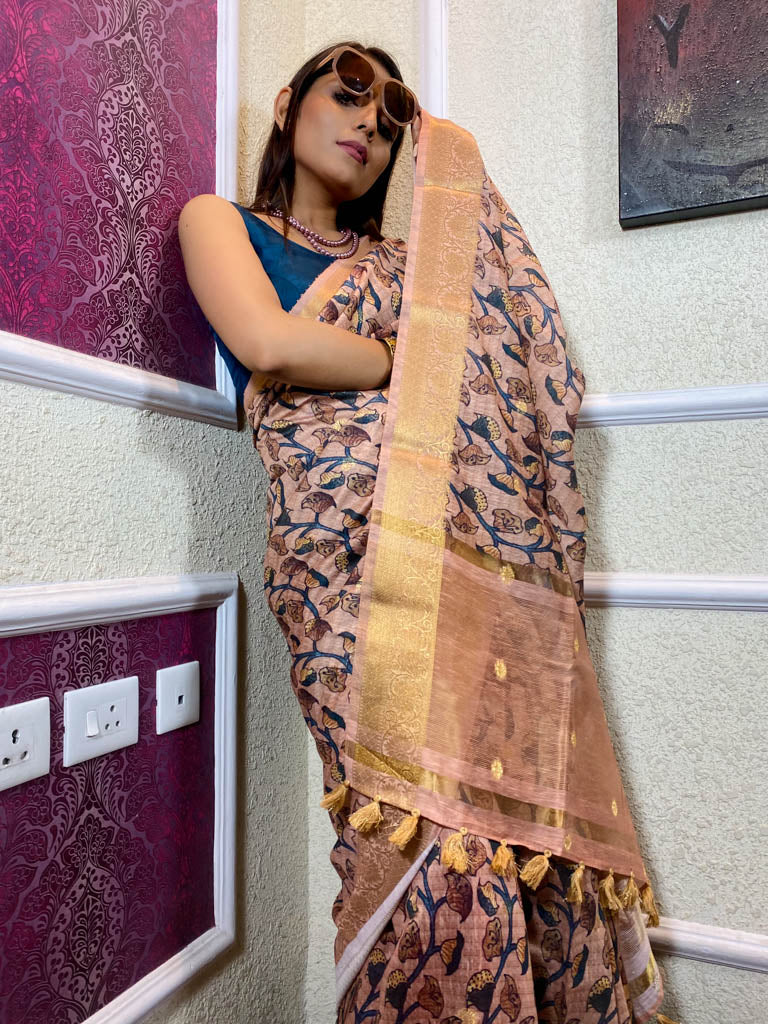 Sepia Brown Uppada Cotton Silk Saree