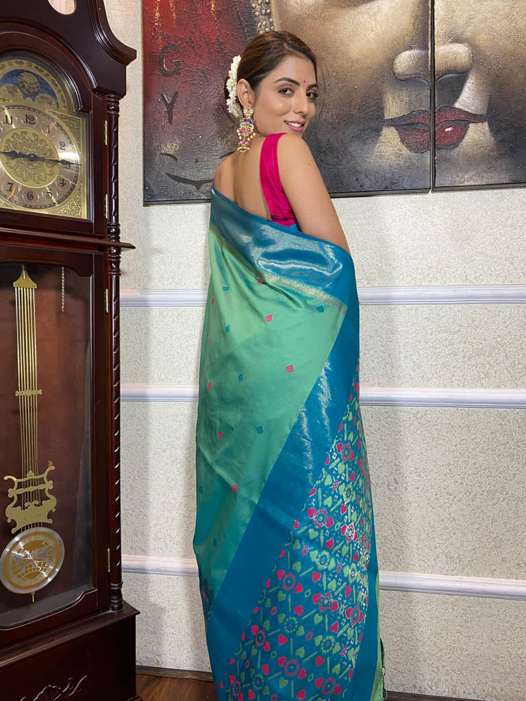 Teal Green Patola Silk Saree