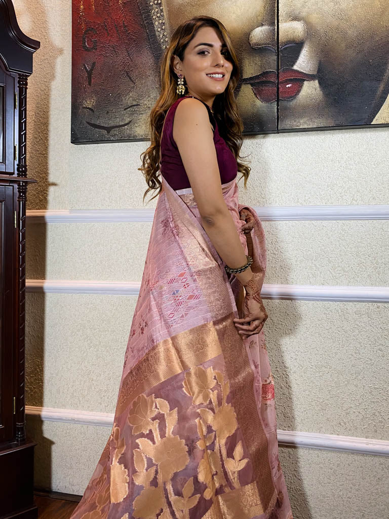 Taffy Pink Kora Silk Saree