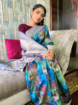 Azure Blue Uppada Cotton Silk Saree