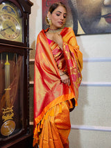 Mustard Gold Katan Silk Banarasi Handloom Saree