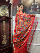 Scarlet Red Banarasi Patola Silk Saree