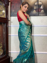 Turquoise Blue Banarasi Silk Saree
