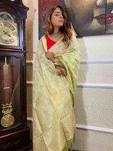 Lime Green Organza Crape Silk Saree
