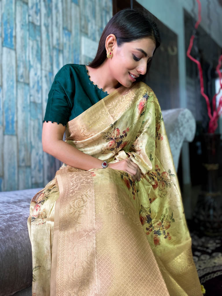 Fern Green Uppada Cotton Silk Saree