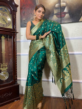 Peacock Green Banarasi Silk Saree