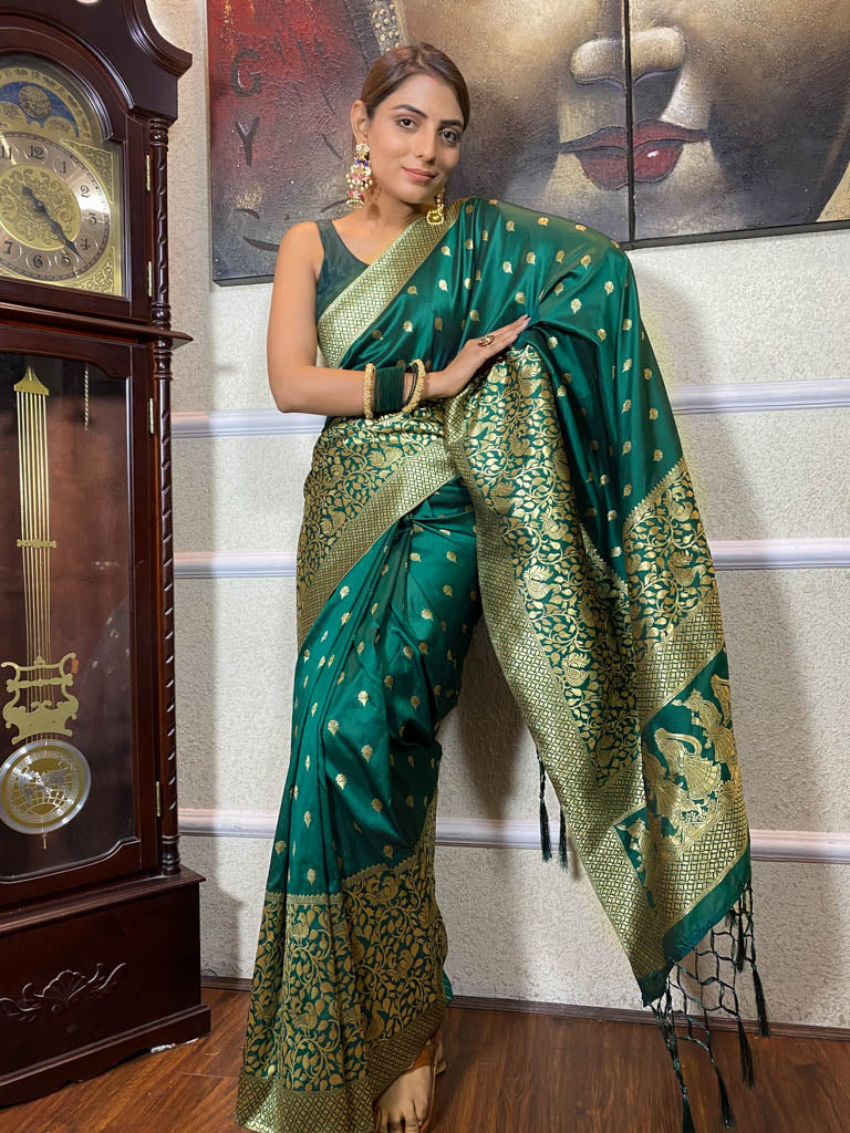 Peacock Green Banarasi Silk Saree