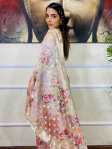 Oyster Tan Organza Silk Saree