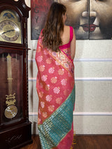 Carrot red Woven Cotton Silk Saree