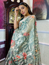 Basil Green Organza Silk Saree
