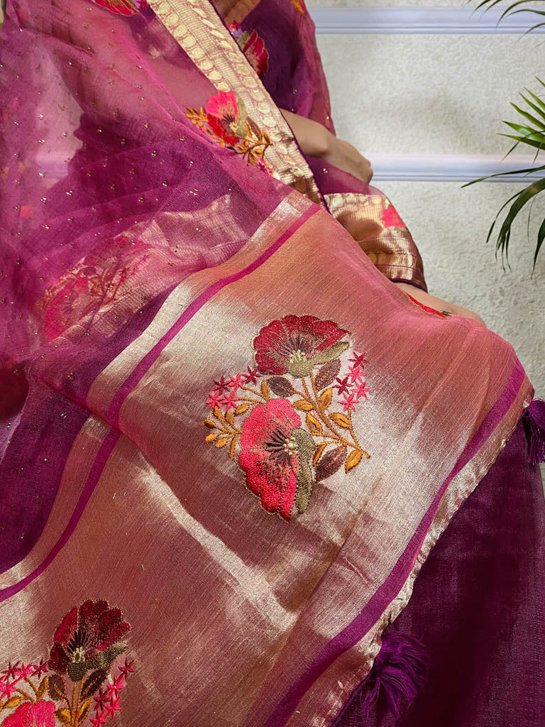 Magenta Purple Organza Silk Saree