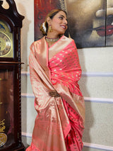 Punch Peach Banarasi Silk Handloom Saree