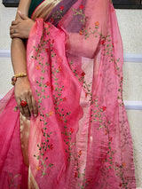 Fuchsia Pink Organza Silk Saree