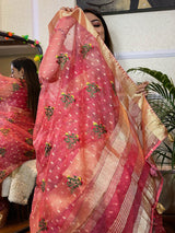 Onion Pink Organza Silk Saree
