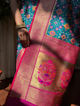 Cerulean Blue Patola Silk Saree