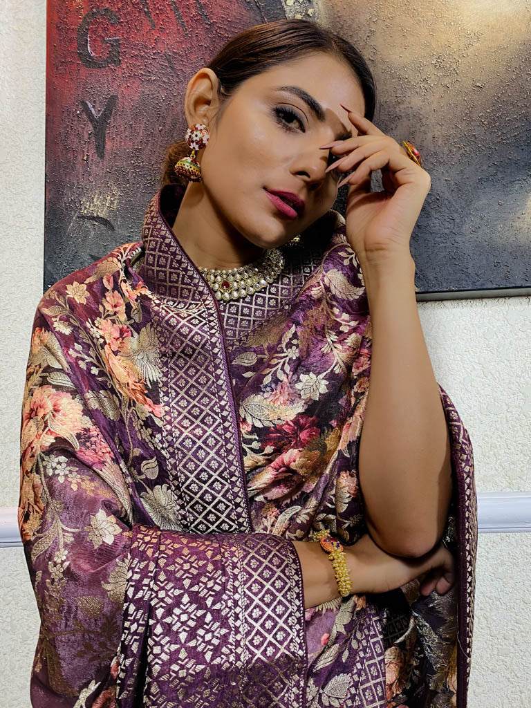 Sangria Magenta Designer Banarasi Silk Saree