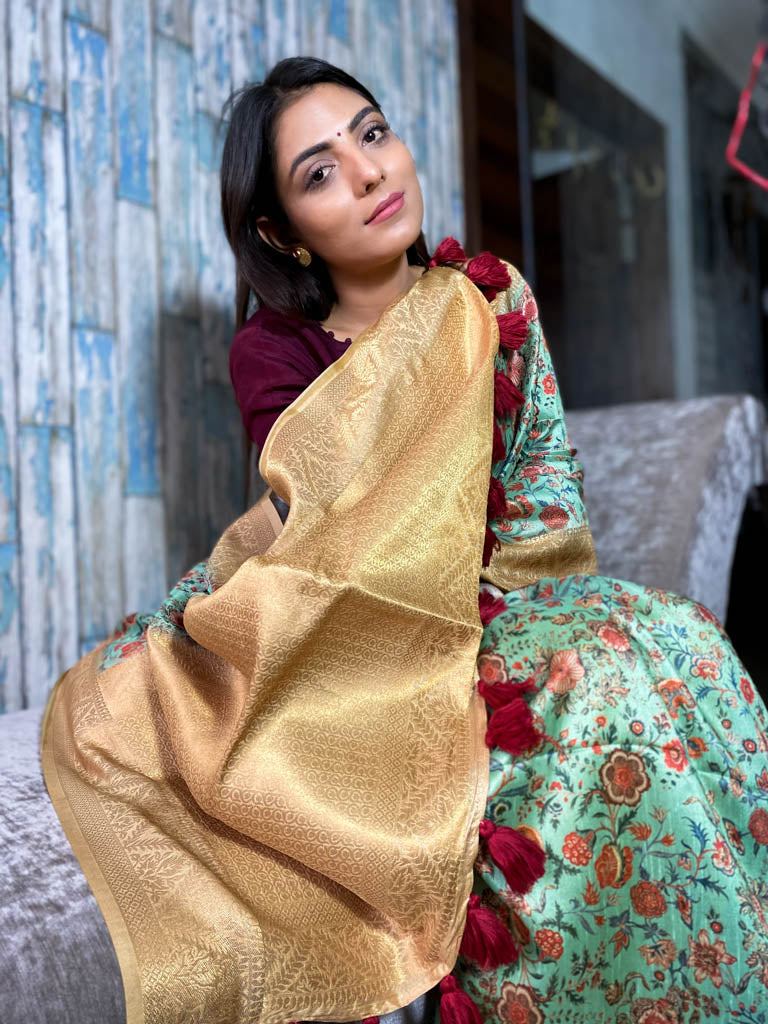 Seafoam Green Uppada Cotton Silk Saree