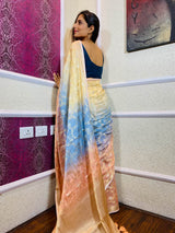 Multi Shade Hand Dyed Banarasi Silk Saree